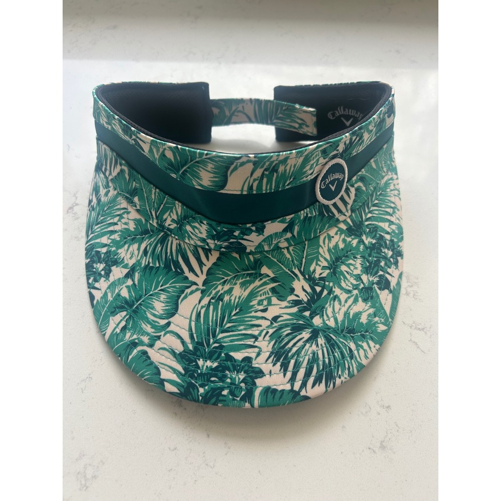 Callaway Golf Visor Womens Green White Tropical Palm Leaf Print Adjustable‎ Hat
